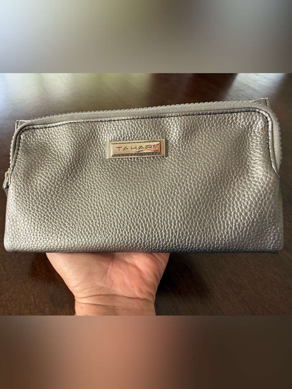 Tahari Metallic Bronze Zip Around Wallet Clutch Organizer
